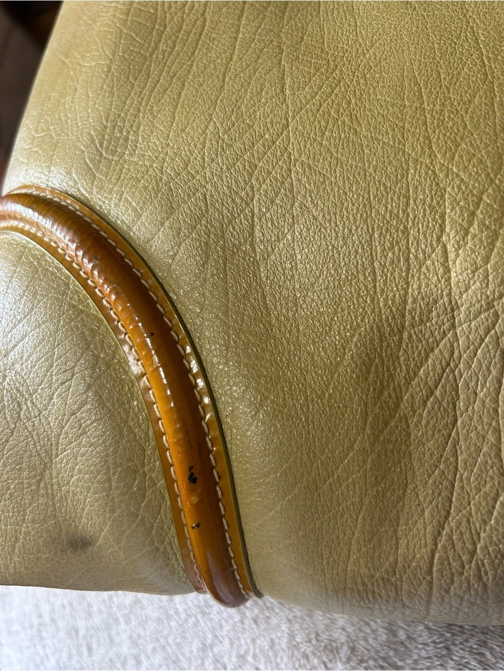 Louis Quatorze Satchel Square Grain Leather Designer Bag Pale Yellow Top Handle